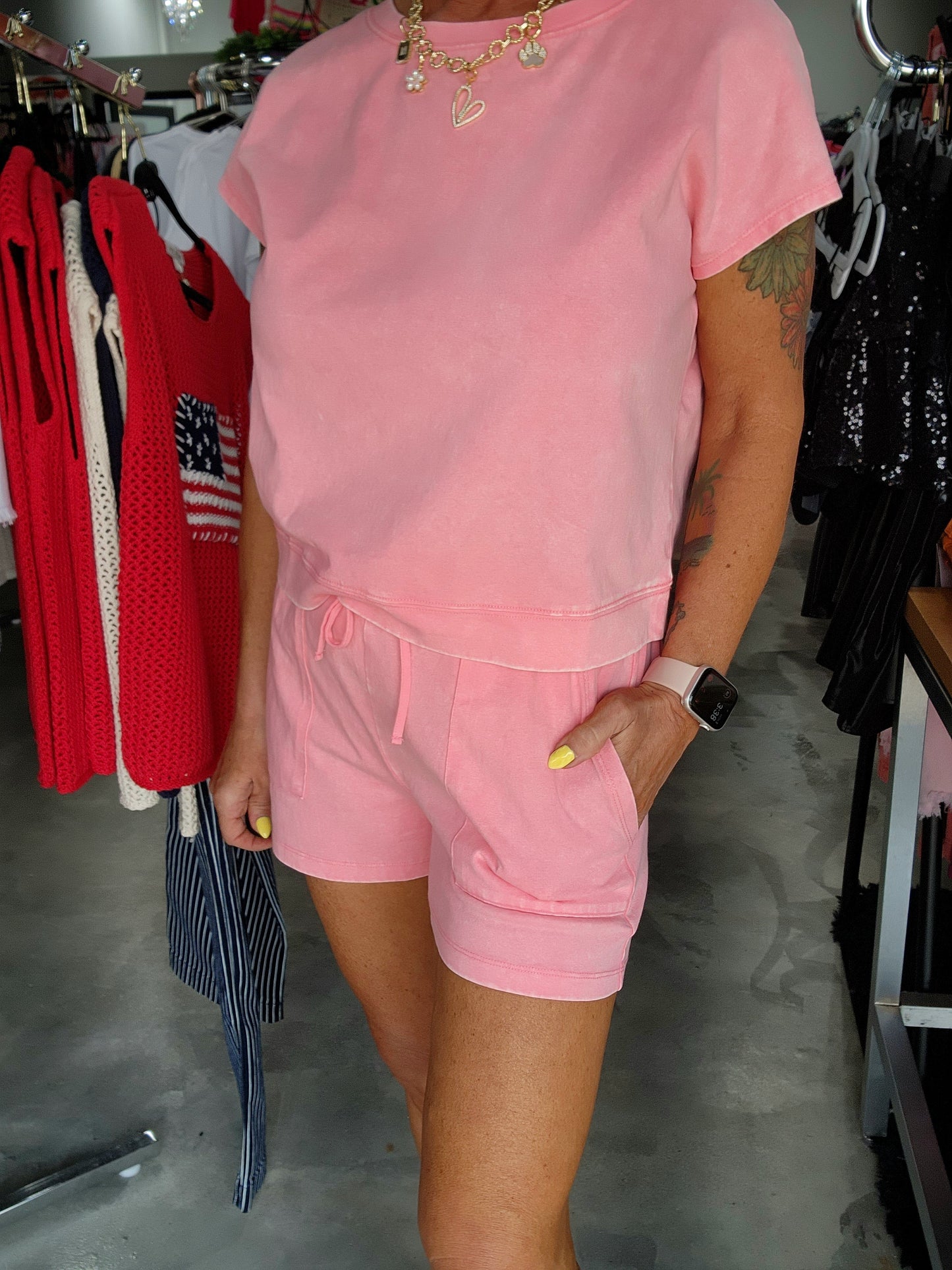 Zenana Cotton Washed Top & Shorts Set