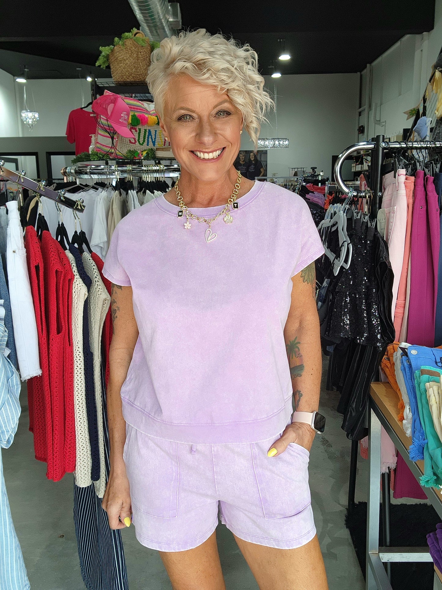 Zenana Cotton Washed Top & Shorts Set