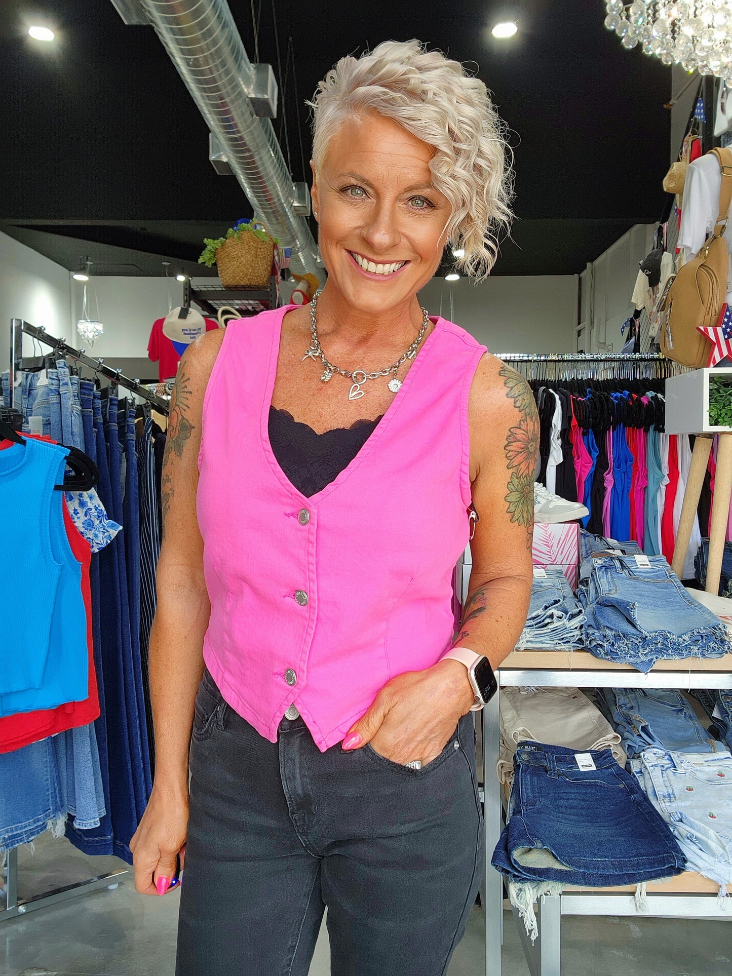 Judy Blue Garmet Dyed Hot Pink Vest