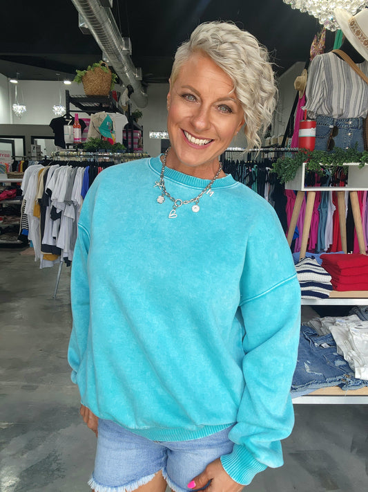 Zenana Acid Wash Fleece Oversized Pullover