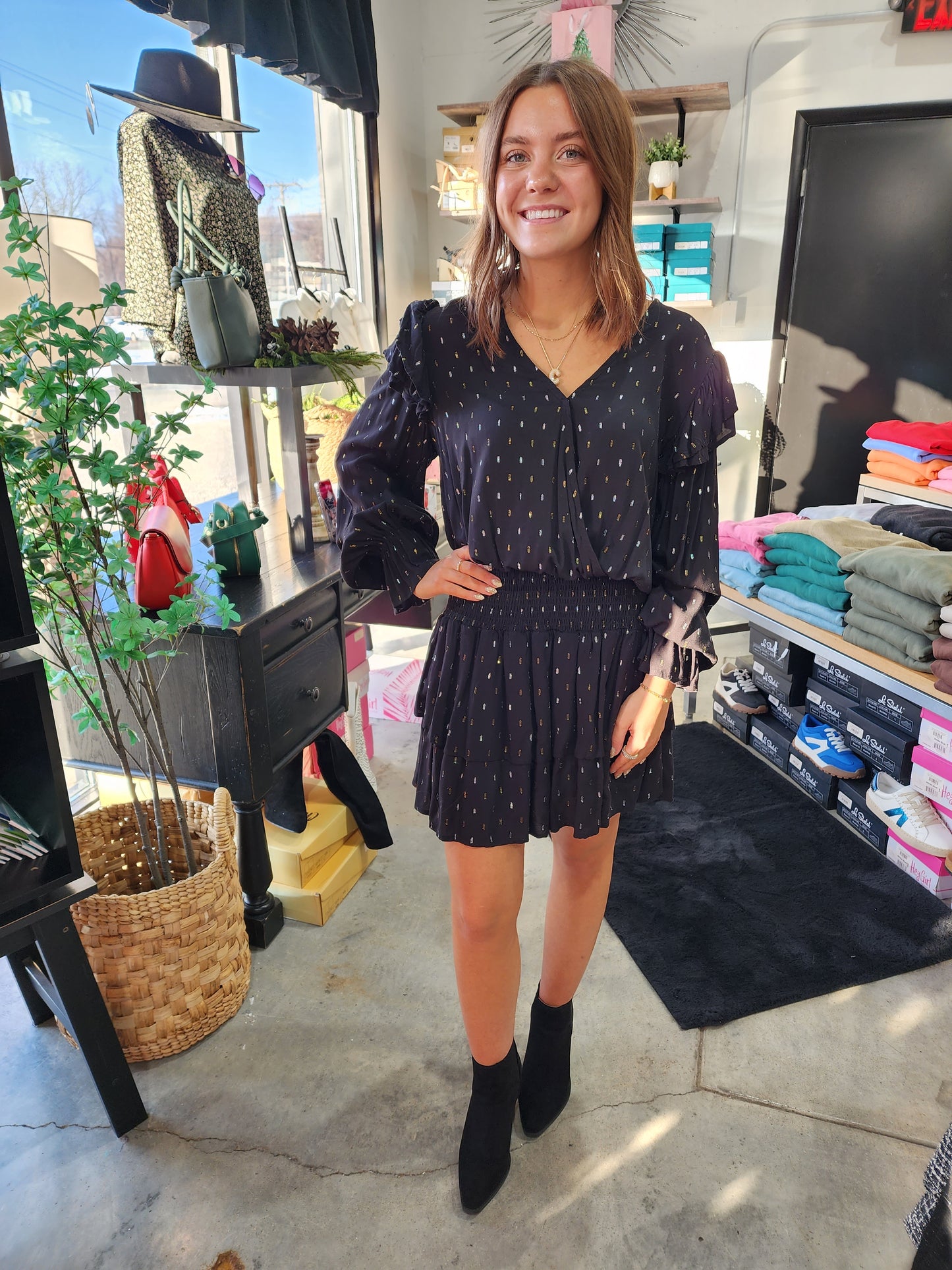 Metallic Dash Ruffle Mini Skirt