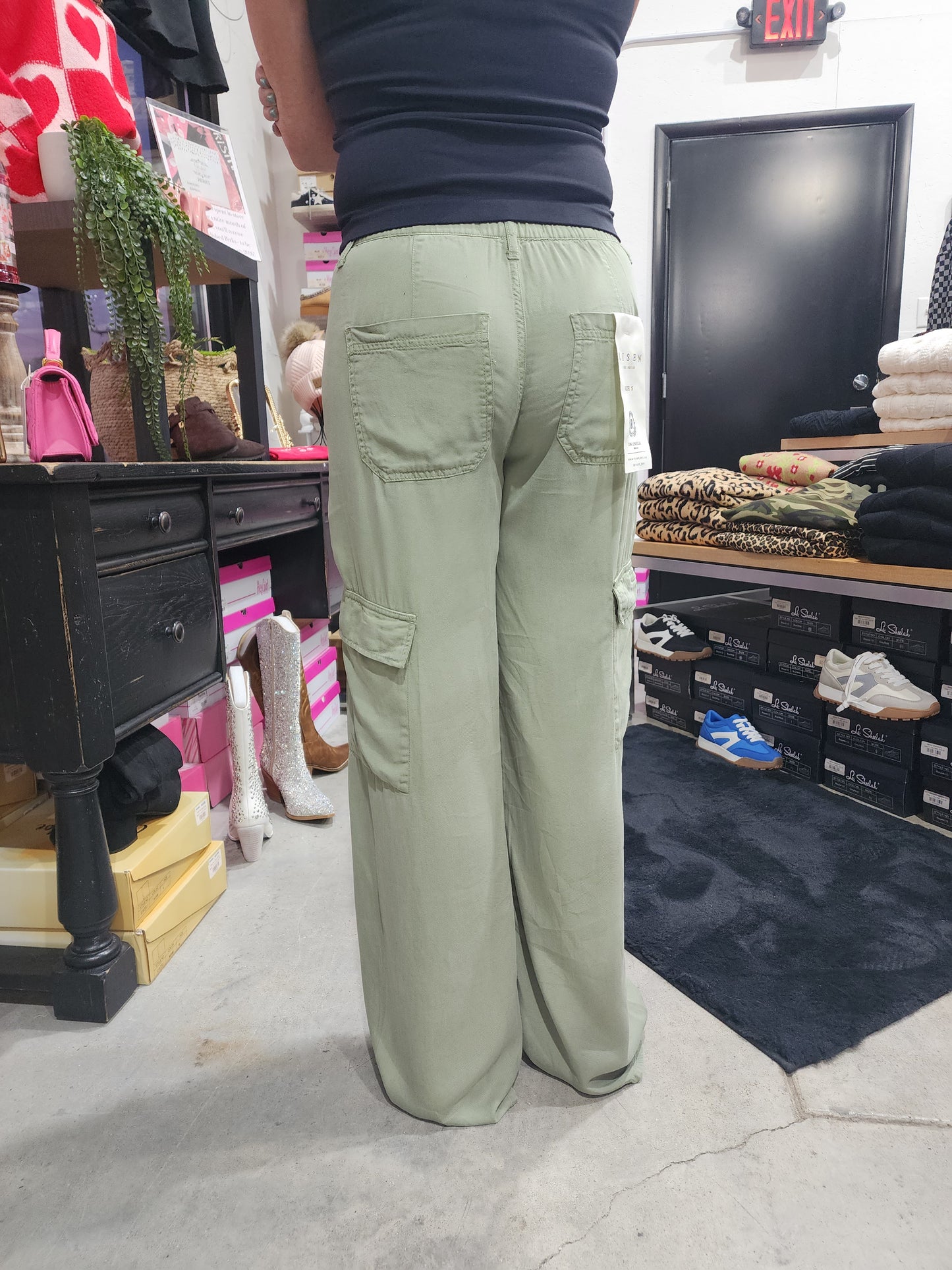 Risen High Rise Ankle Wide Tencel Cargo Pants