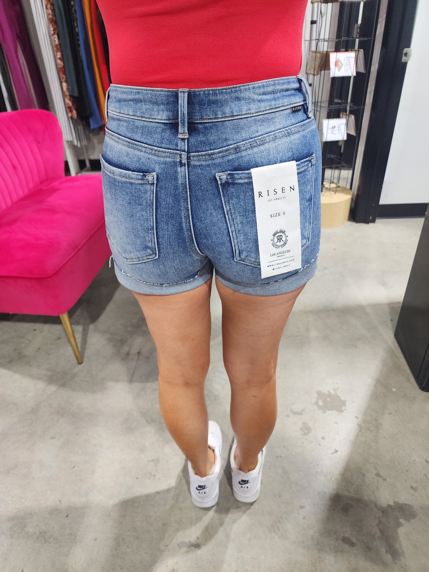 Risen Mid Rise Cuffed Striped Denim Shorts