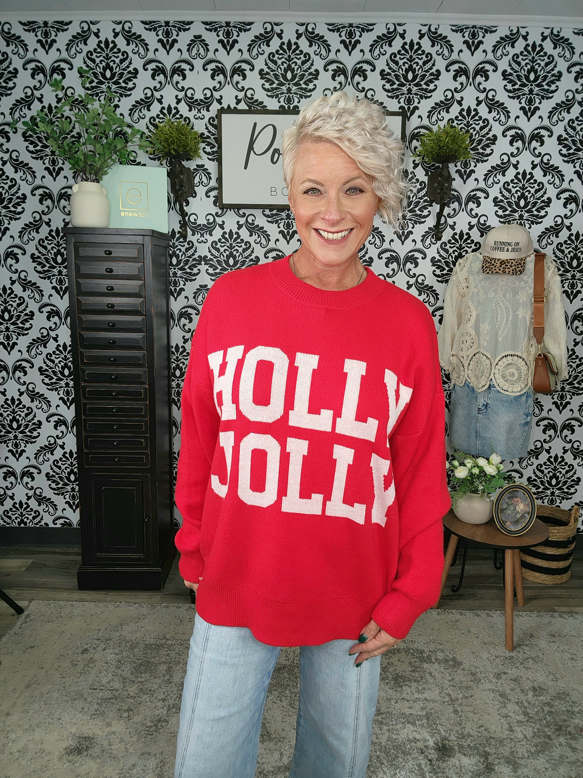HOLLY JOLLY Oversized Christmas Sweater