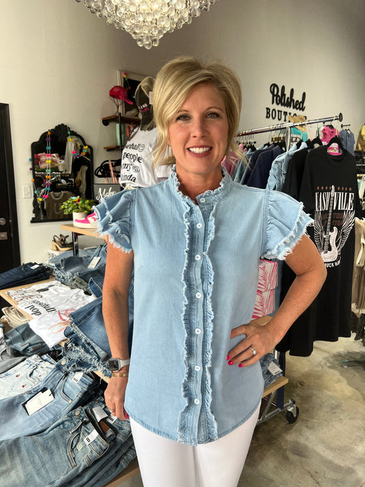 The Perfect Frayed Denim Top