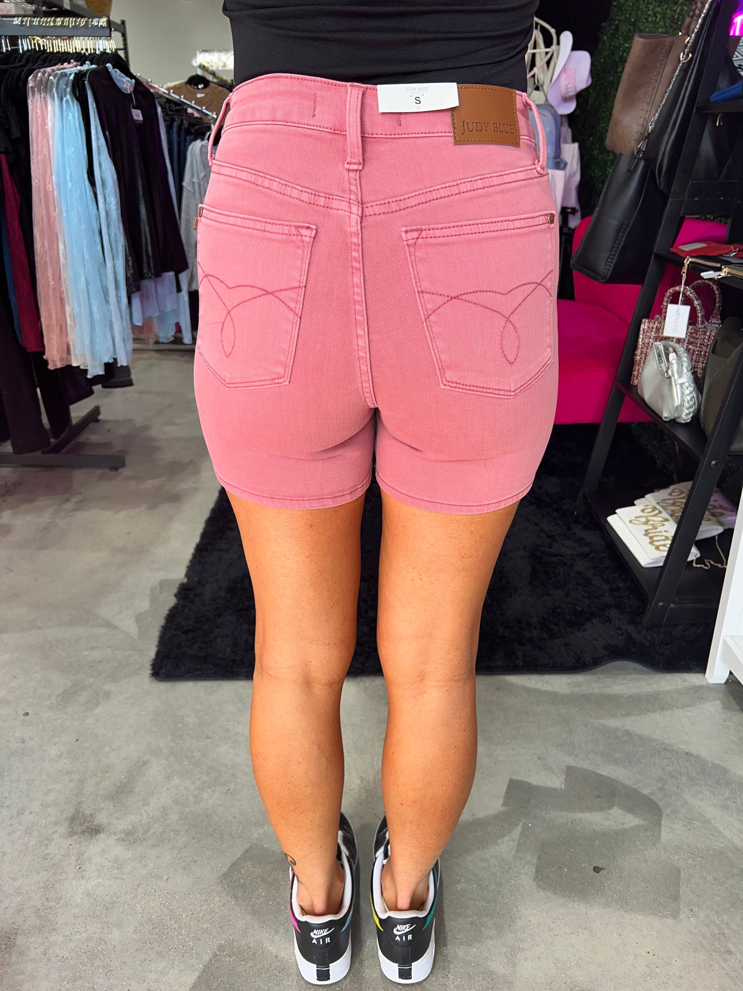 Judy Blue High Waist Garment Dyed & Back Pkt Embroidery Shorts