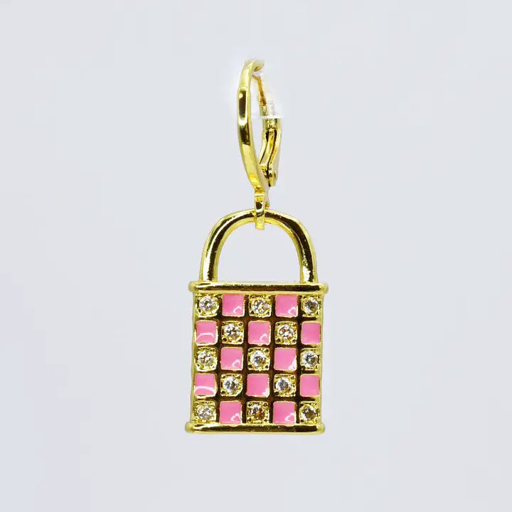 Pink Plaid Lock Charm