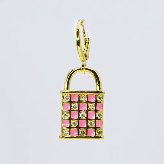 Pink Plaid Lock Charm
