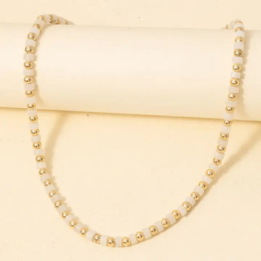 Metallic & Precious Stone Beaded Necklace