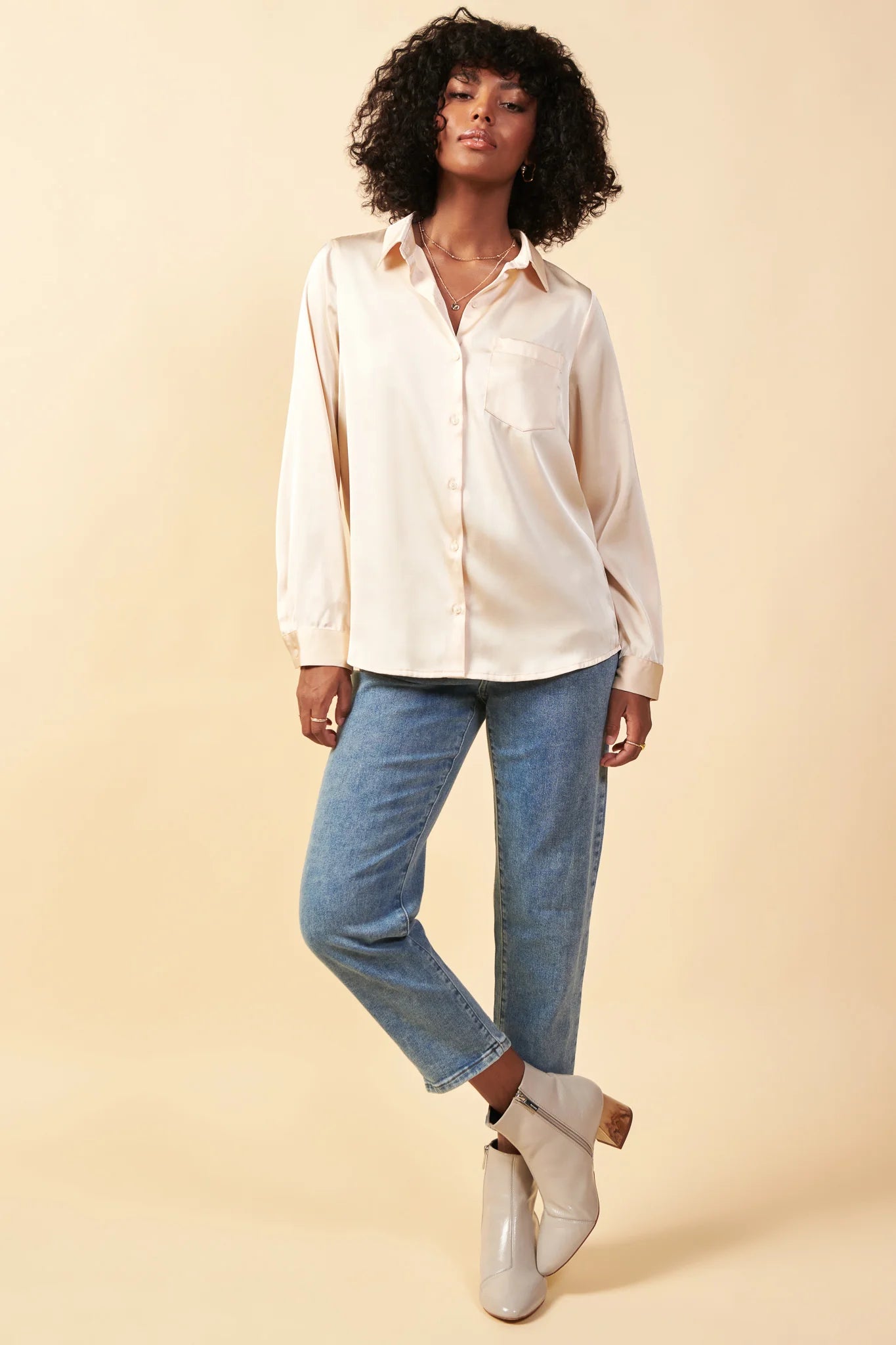 Satin Button Down Shirt