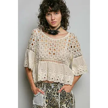 Adeline Floral Eyelet Crochet Top