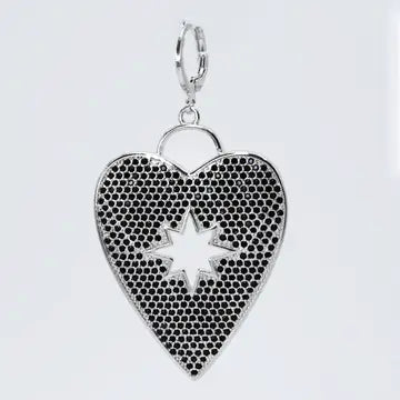 Silver/Black Pave Heart with Star Charm