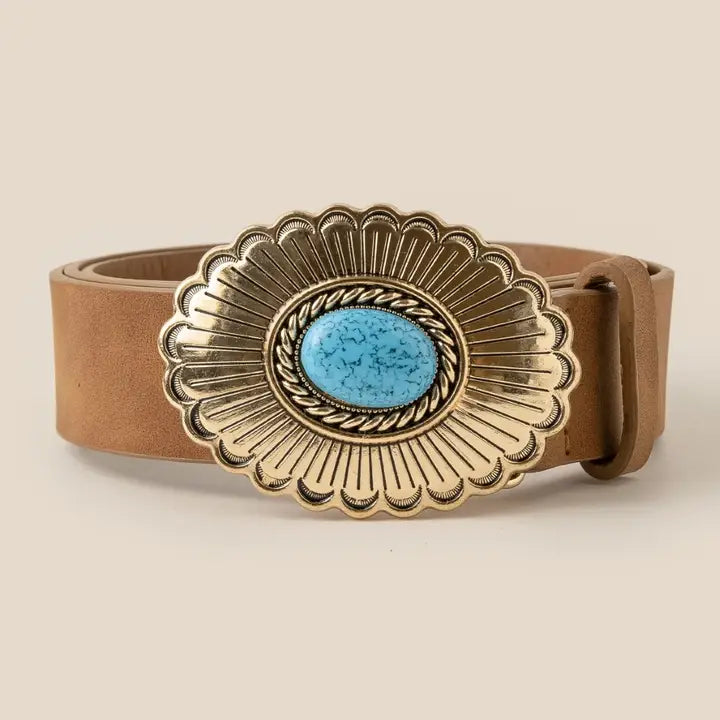 Large Western Turquoise Buckle Belt