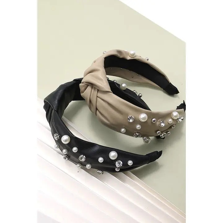 Wide Knotted Pearl & Rhinestone Headband