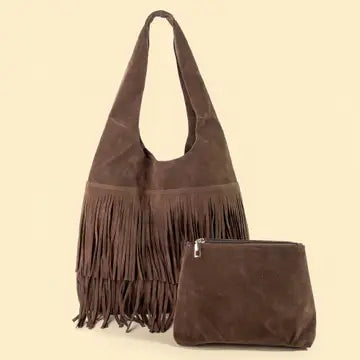 Fringe Hobo Bag W Zip Pouch