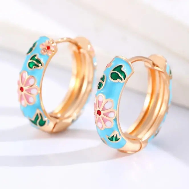 Vintage Cloisonne Enamel Floral Hoop