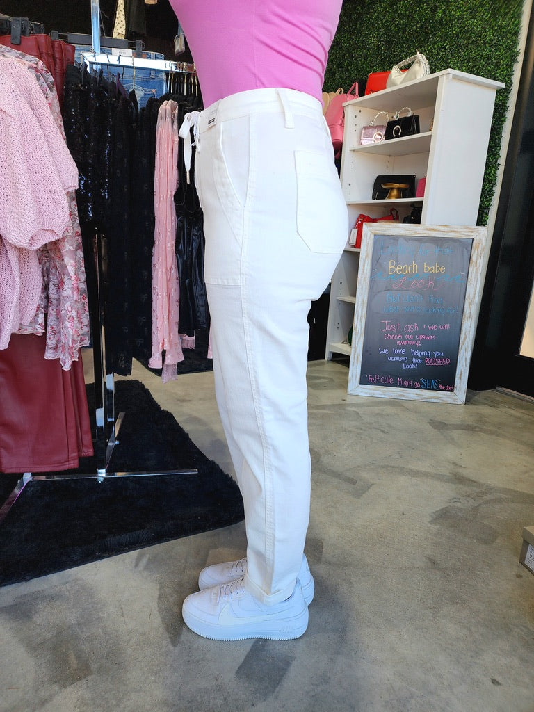 Judy Blue High Waist White Cuffed Jogger