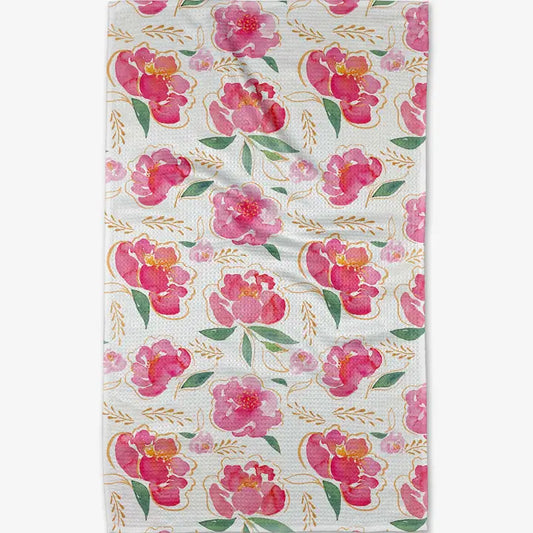 Geometry - Pink Peony Tea Towel