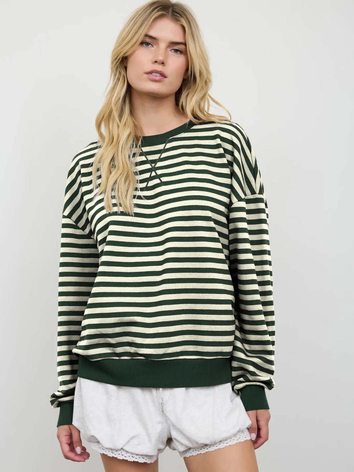 Striped V-Stitch Long Sleeve Top
