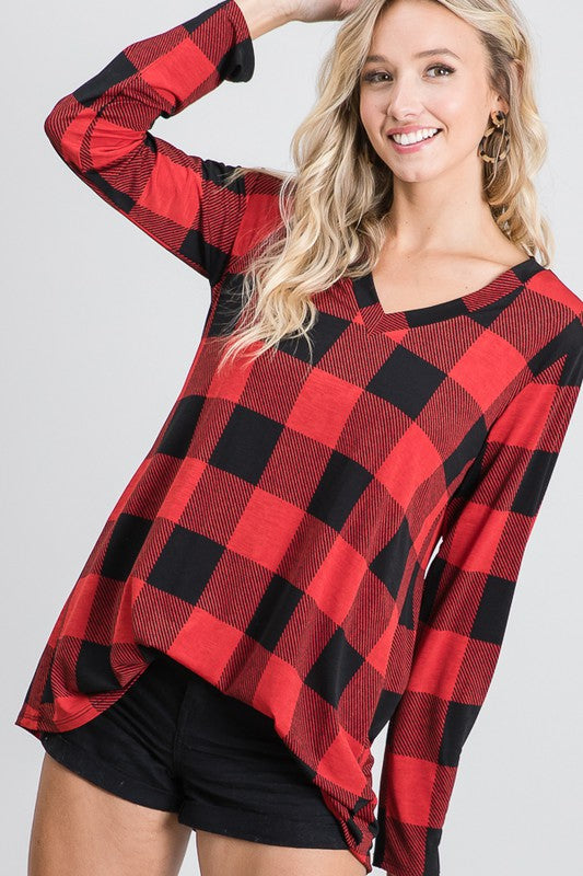 The Donna Red & Black Plaid Top