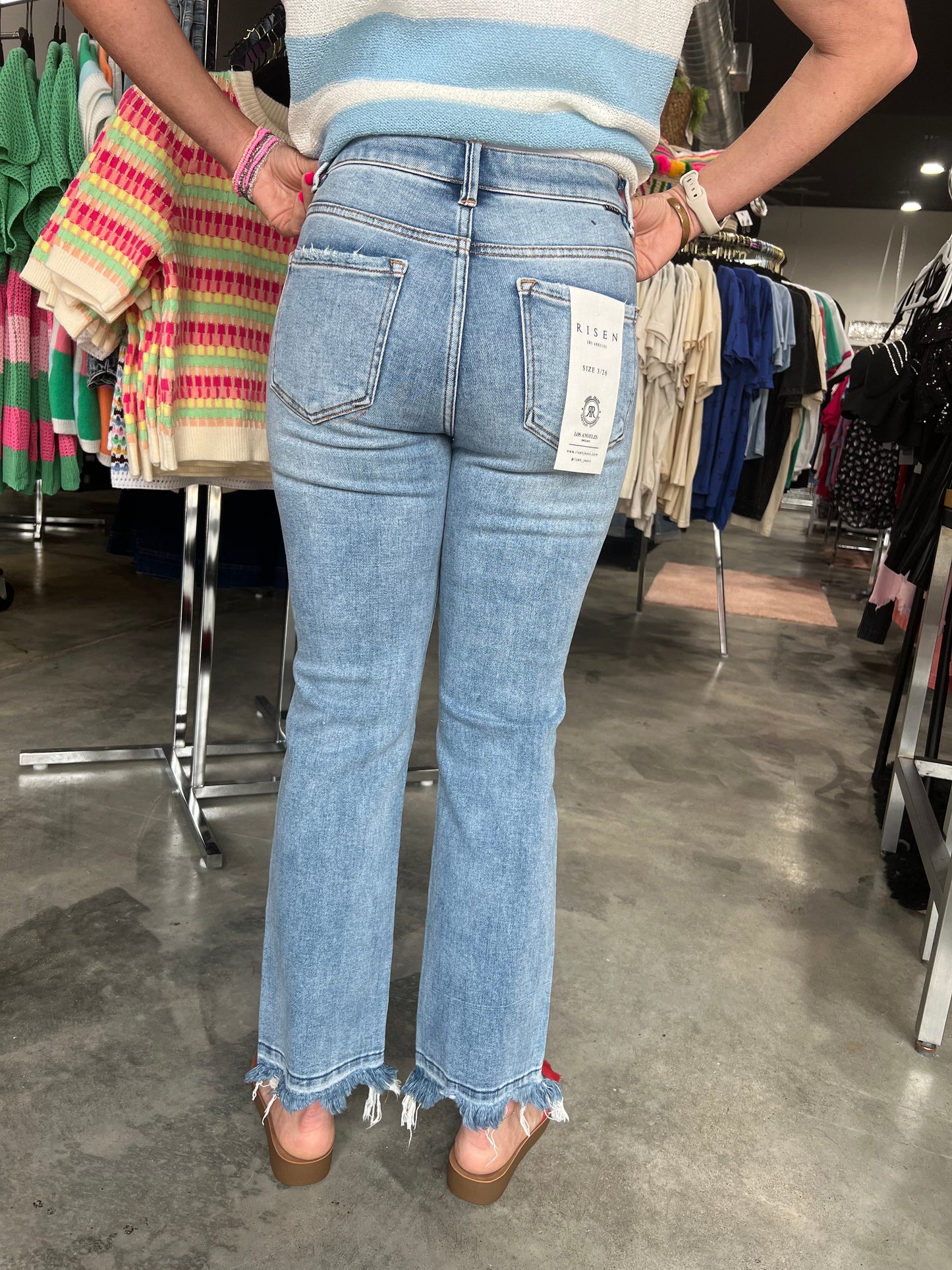 Risen High Rise Crop Slim Straight Fit Denim Jeans