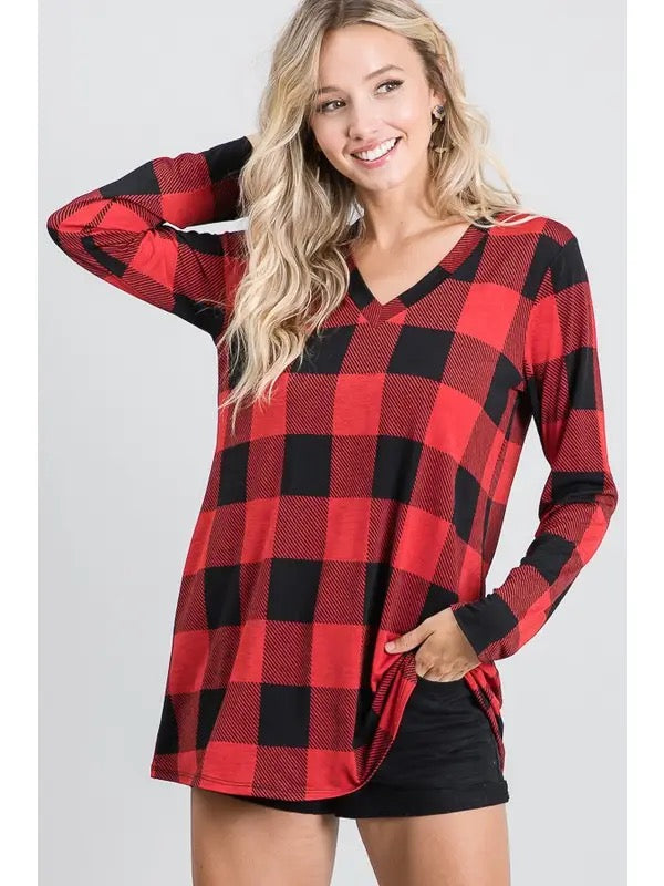 The Donna Red & Black Plaid Top