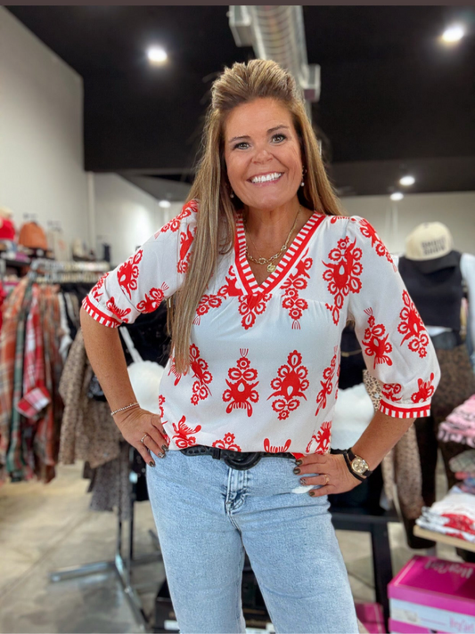 Geometric Vintage V Neck