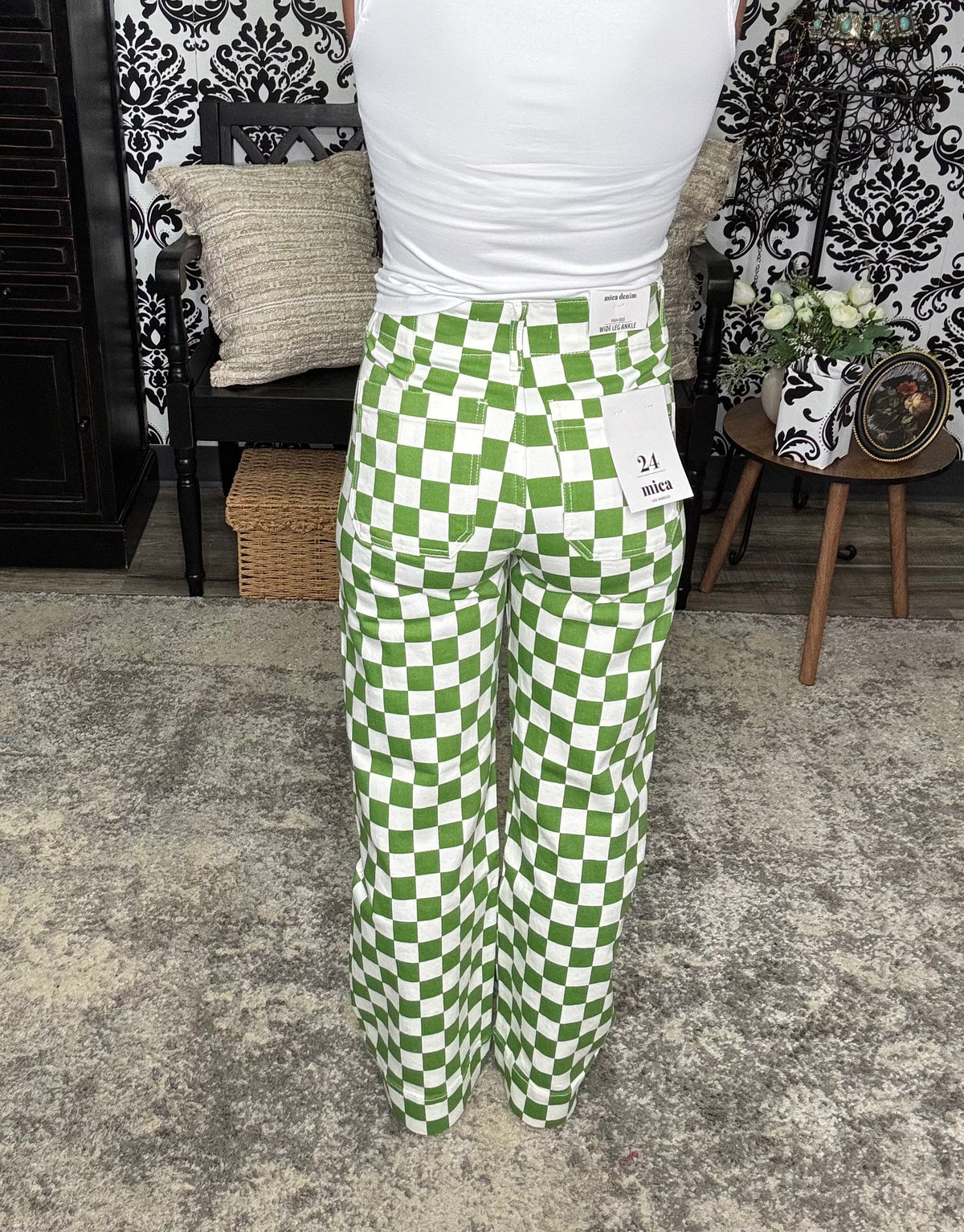Mica High Rise Wide Lege Ankle Chess Print Jeans