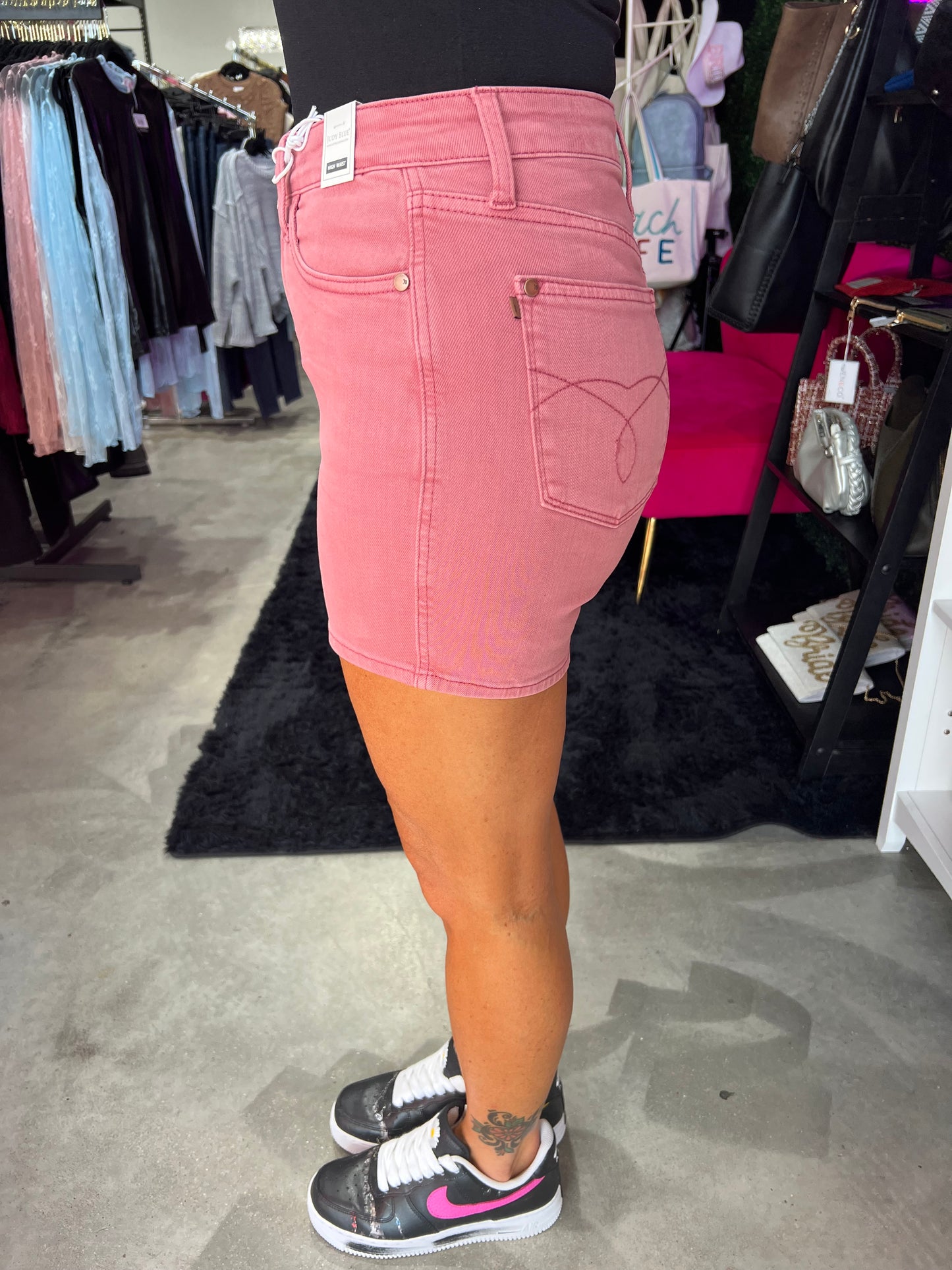 Judy Blue High Waist Garment Dyed & Back Pkt Embroidery Shorts