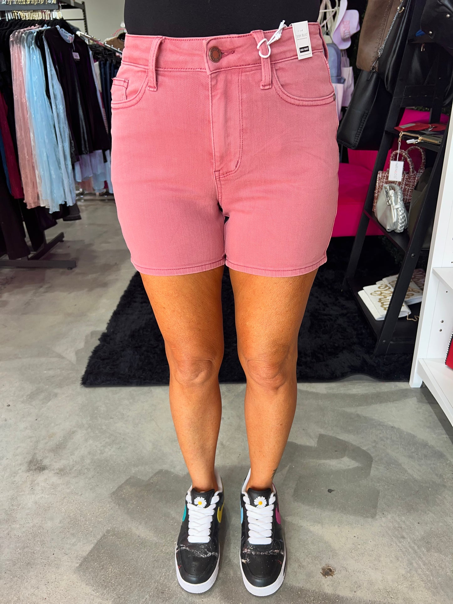 Judy Blue High Waist Garment Dyed & Back Pkt Embroidery Shorts