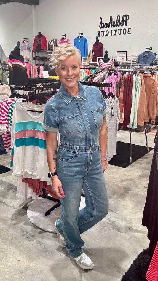 Judy Blue Denim Short Sleeve Jumpsuit