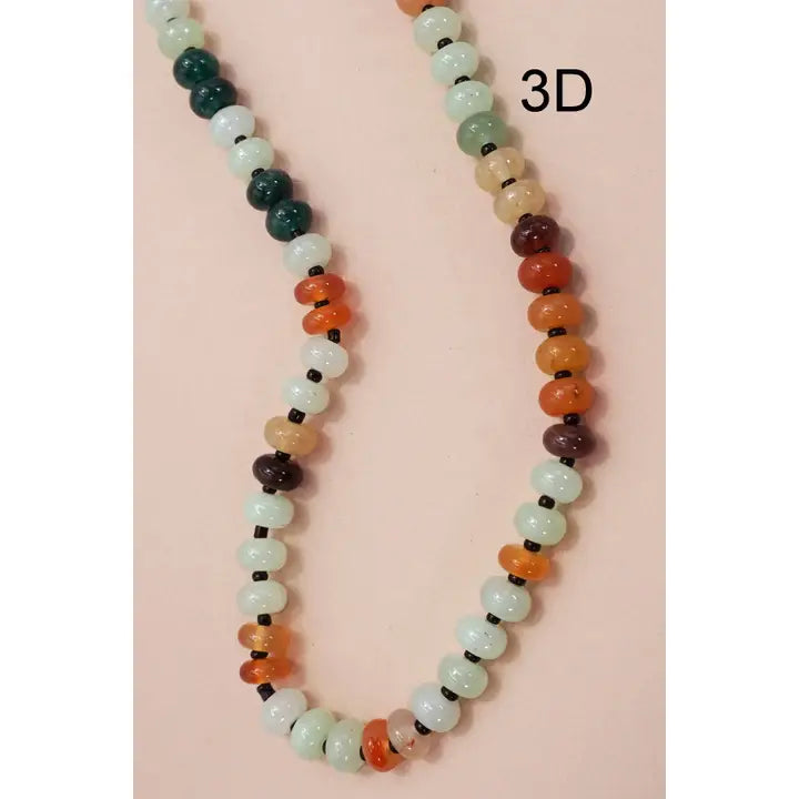 Natural Agate Glass Semi Precious Bead Necklace