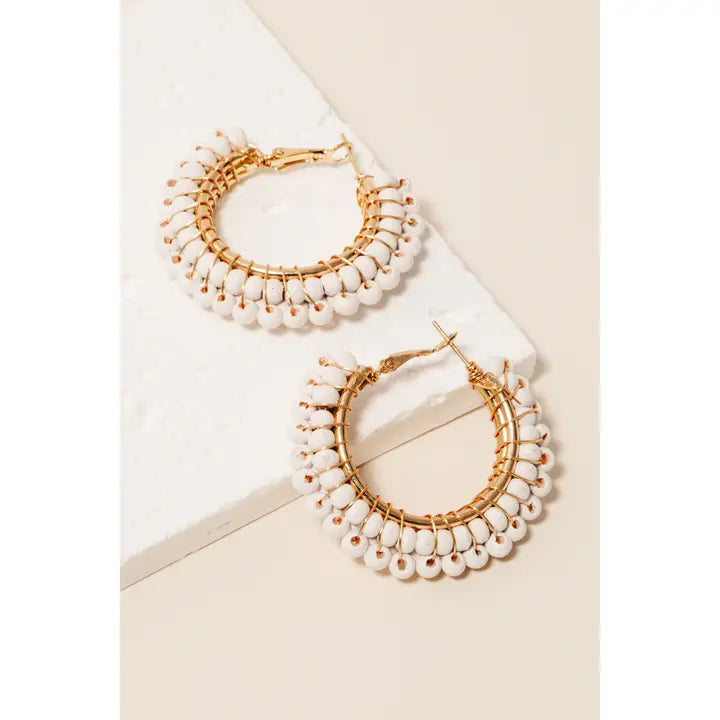 Layered Wooden Beads Hoop Earrings