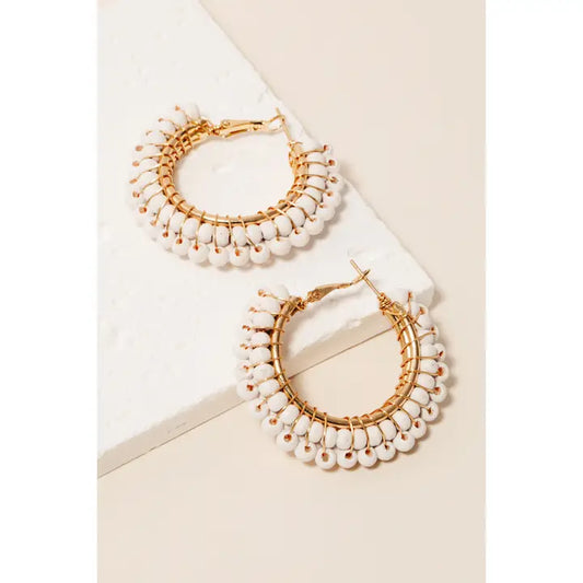 Layered Wooden Beads Hoop Earrings