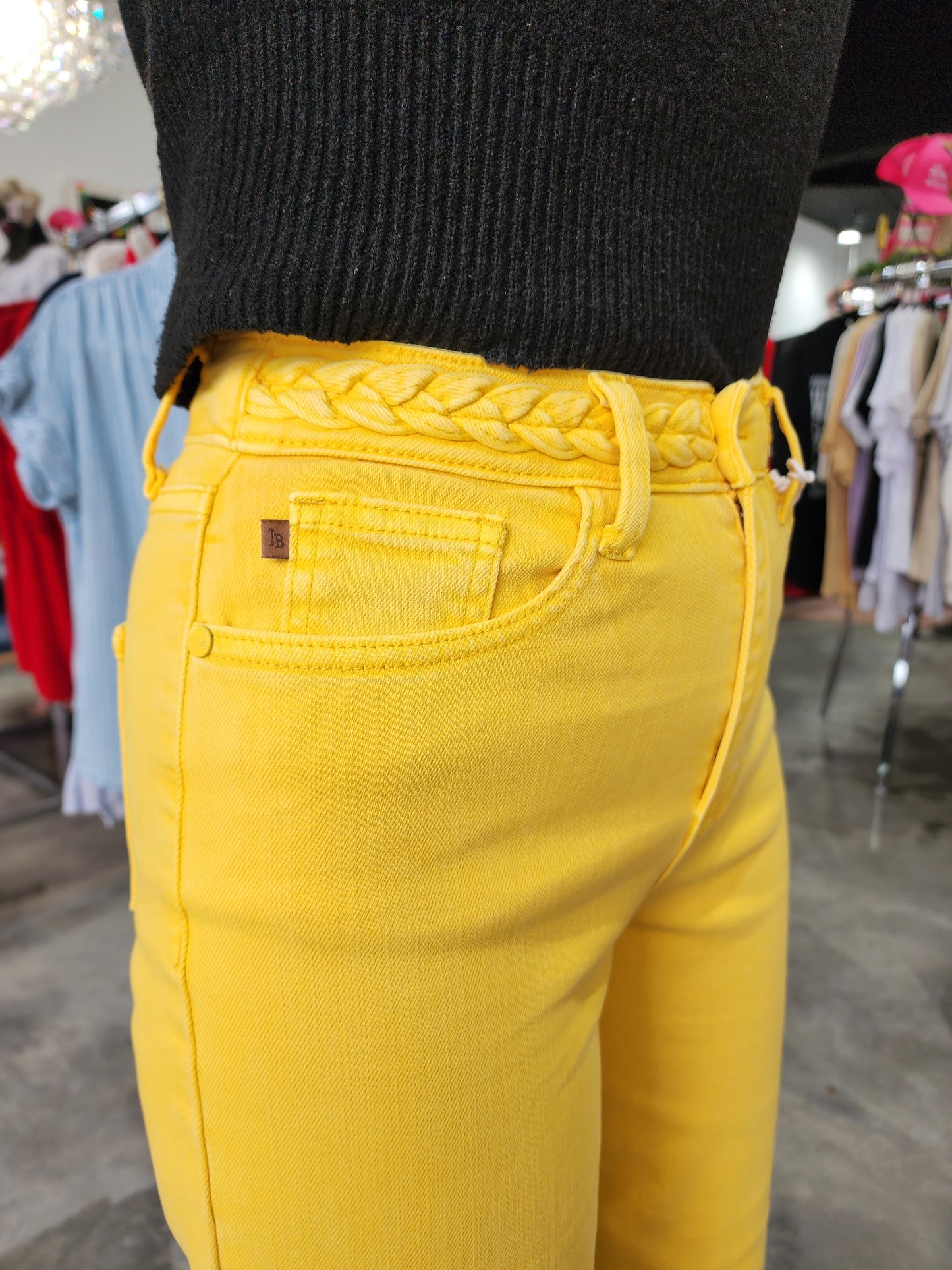 Judy Blue Yellow Braided Waistband Wide Crop