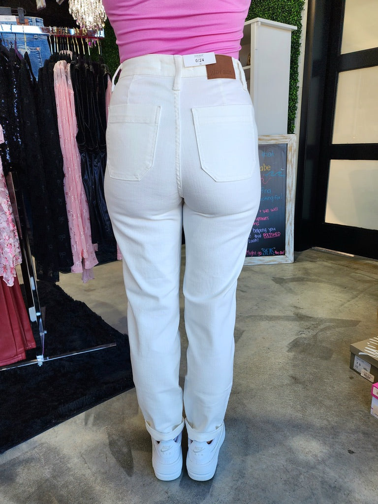 Judy Blue High Waist White Cuffed Jogger