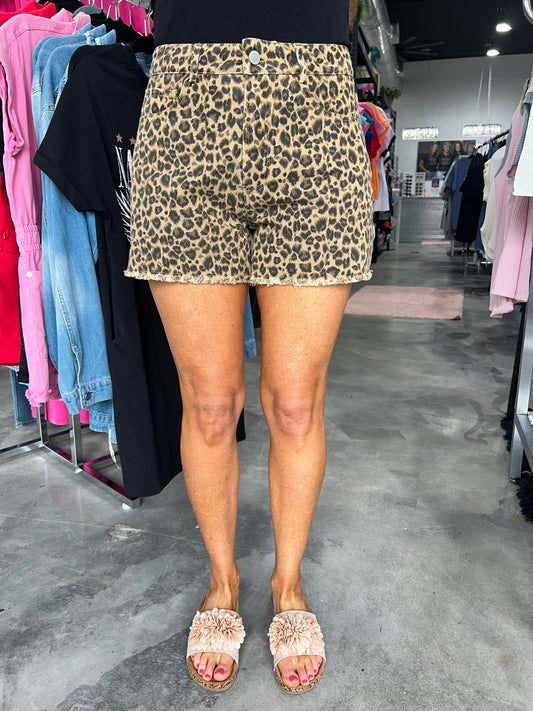 Leopard Frayed Hem Shorts