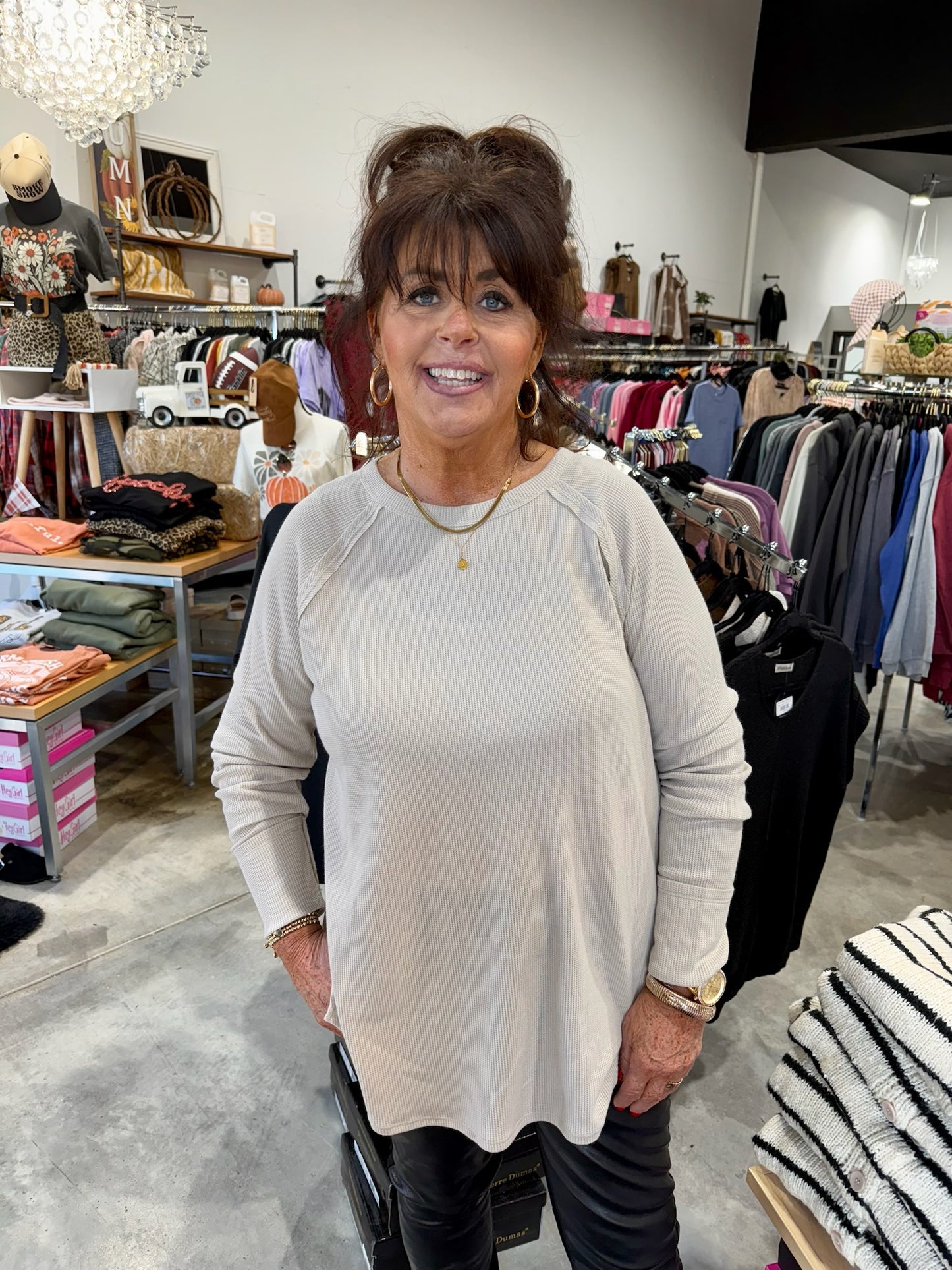 The Lyra Waffle Long Sleeve Top - Curvy