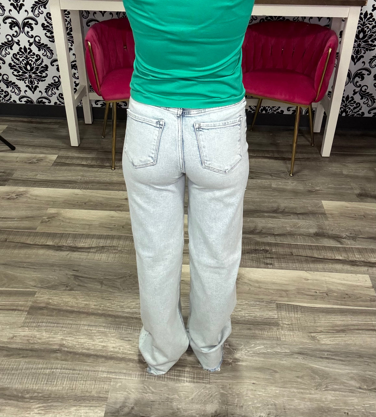 Risen High Rise Wide Leg Jeans