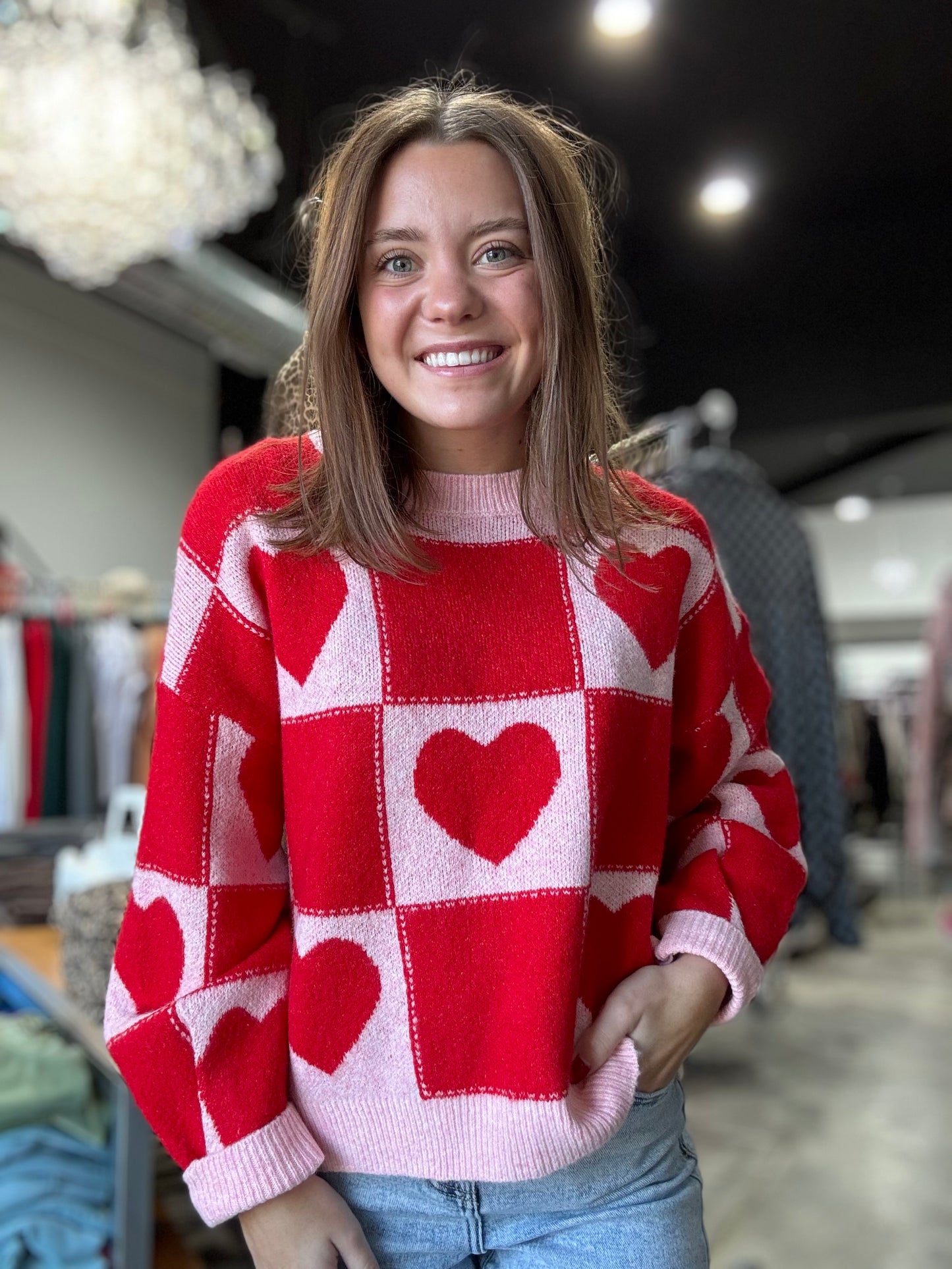 Valentine Heart Checkered Sweater