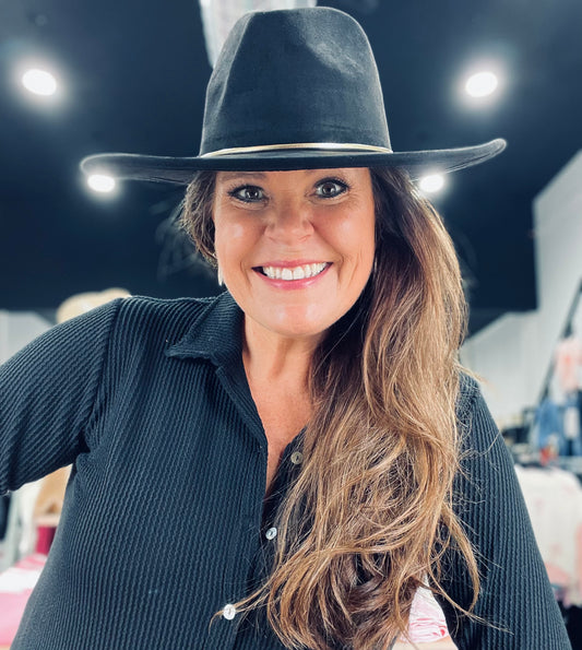 Wide Flat Brim Suede Fedora Hat