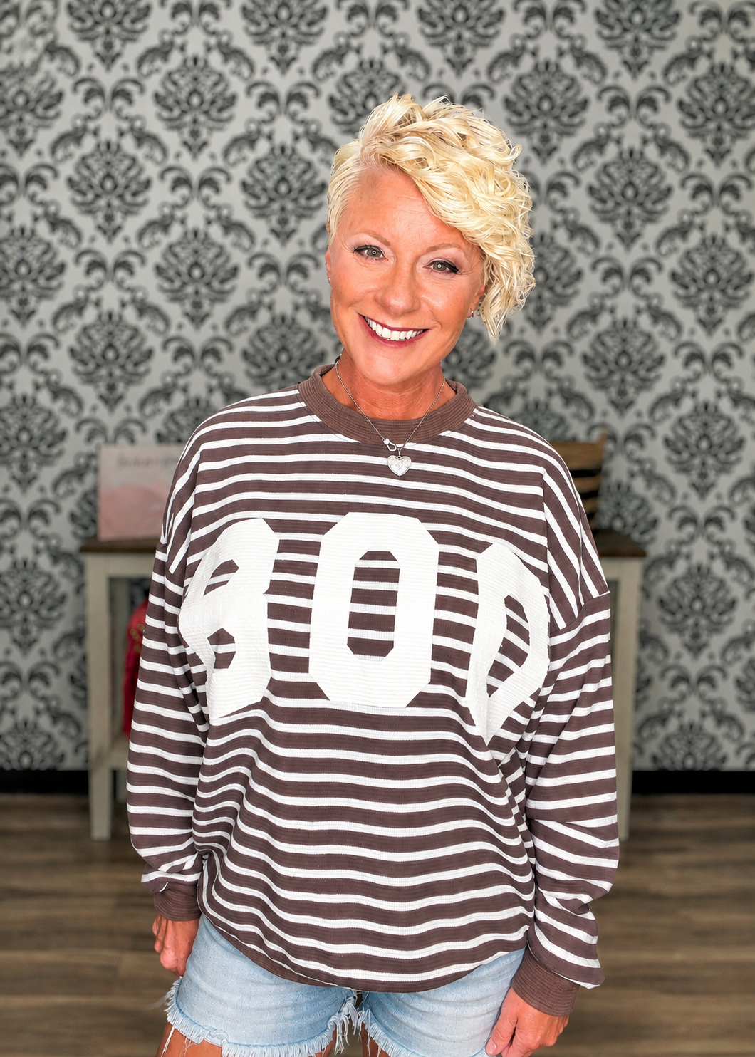 "BOO" Striped Knit Top
