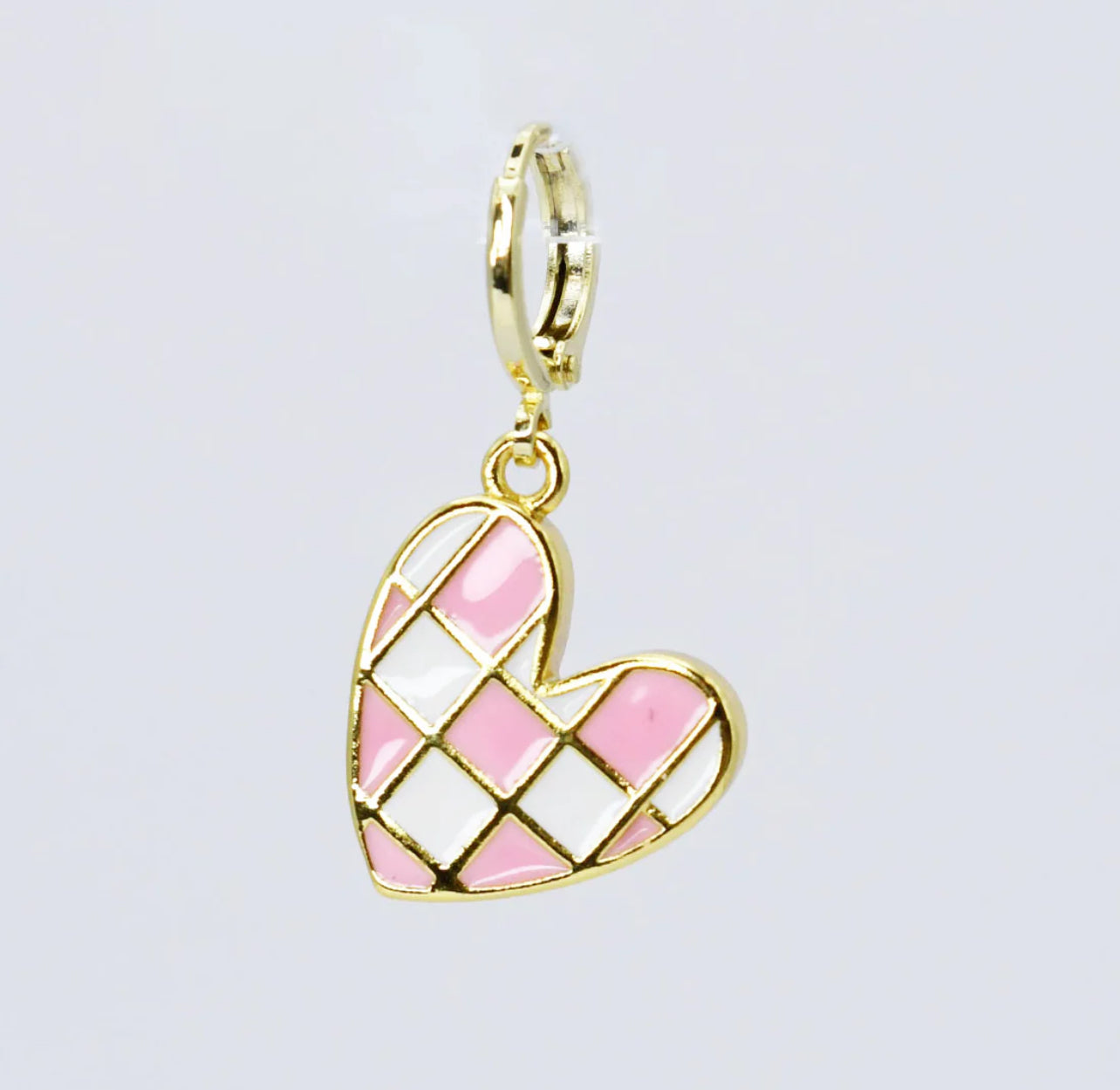 Pink Plaid Heart Charm