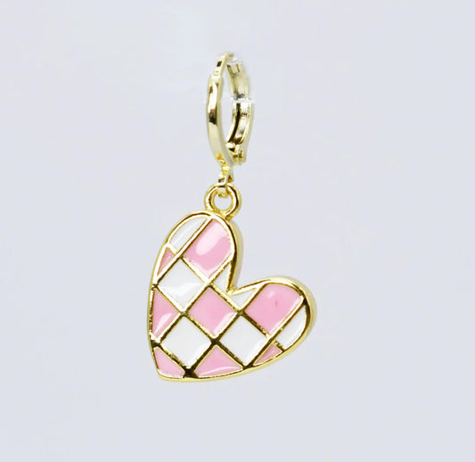 Pink Plaid Heart Charm