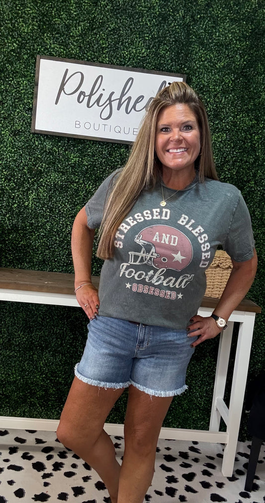 Stressed Blessed Football Graphic Tee