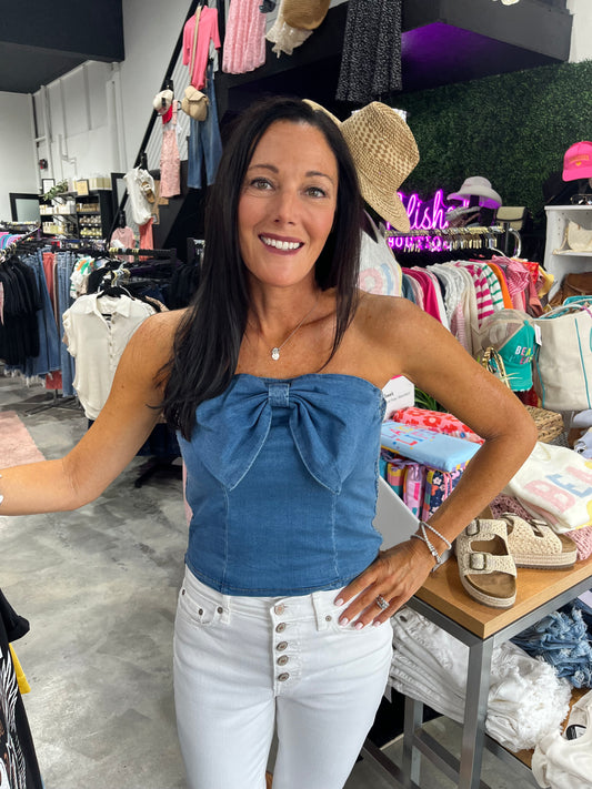 The Gracie Denim Bow Top