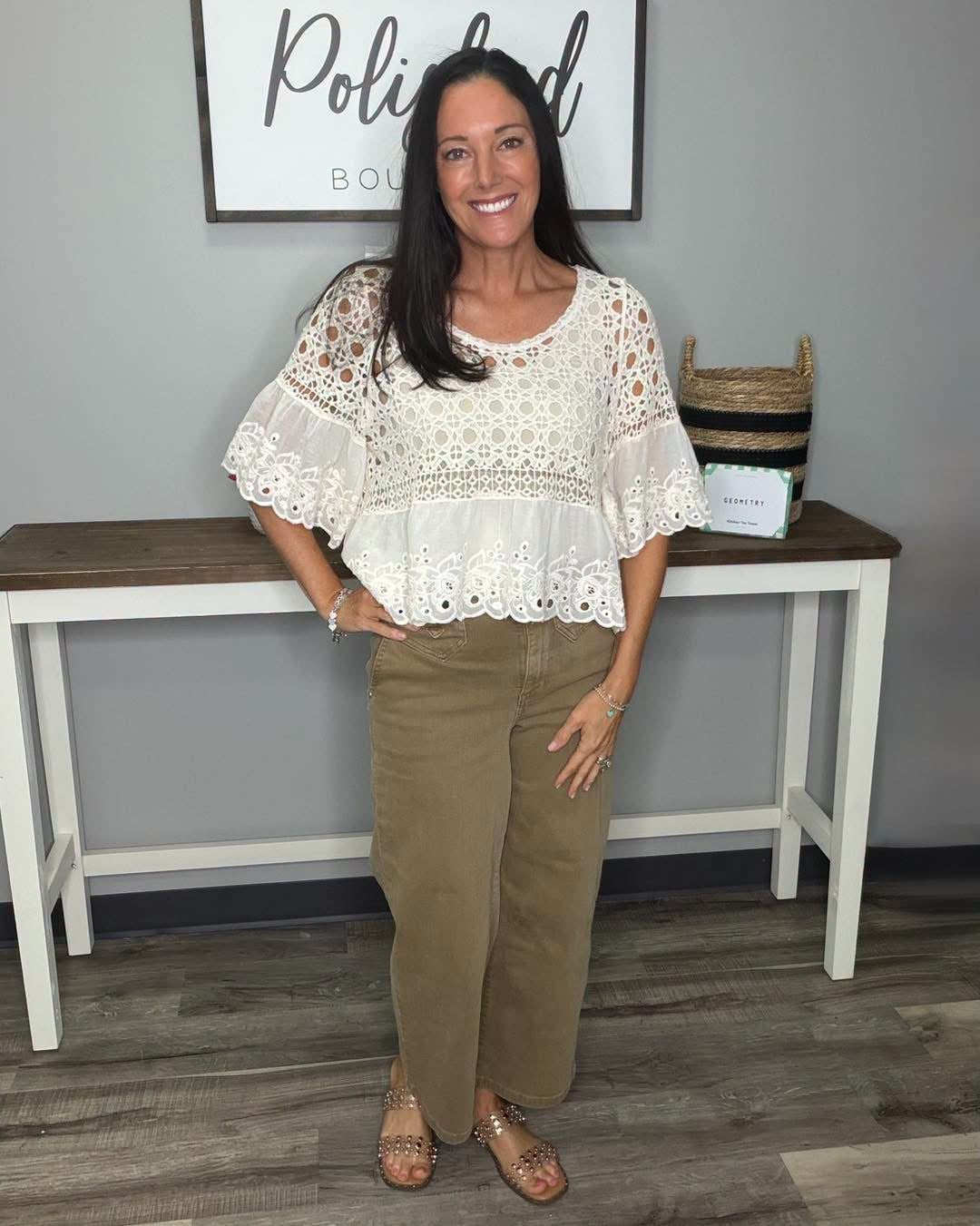 Adeline Floral Eyelet Crochet Top
