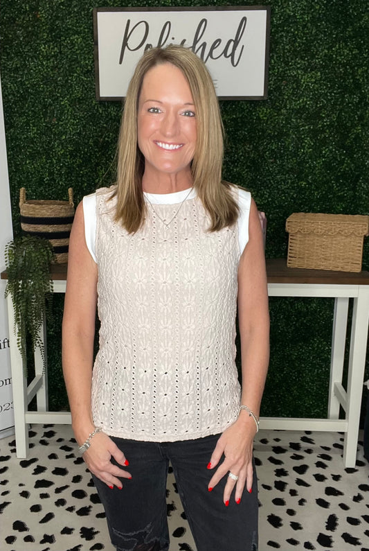 Floral Crew Neck Sleeveless Top