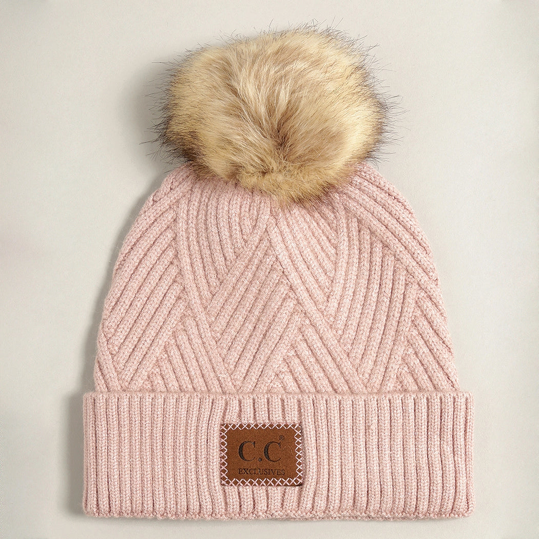Cuff Beanie Hat With PomPom