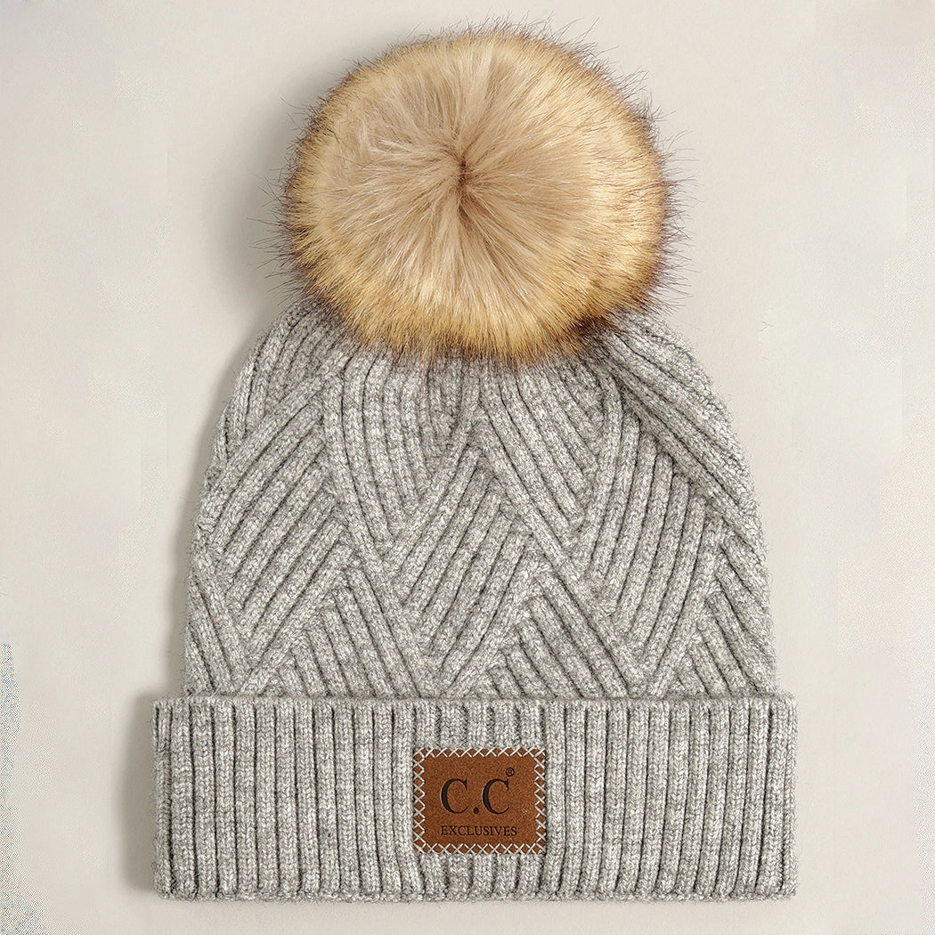 Cuff Beanie Hat With PomPom